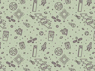 Rocket Coffee Pattern brown icons logo pattern planets rocket space sun yellow