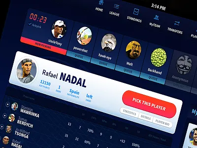 ATP League #1 design draft game league ui web