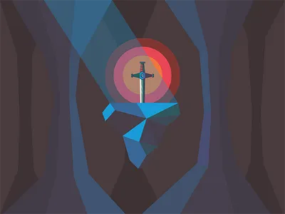 Sword in a Rock cave color cross halo rock shine stone sword vibration