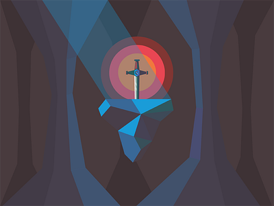 Sword in a Rock cave color cross halo rock shine stone sword vibration