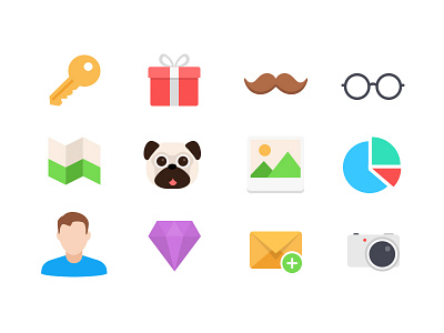 Flat Vector Icons ai camera flat gem icon icons map mustache photos pug svg ui