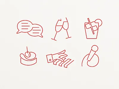 Evening Program Icons champagne icons piano pictograms speech talk