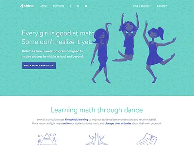 SHINE for Girls - Homepage brandon dance education homepage illustration landing page marketing page math nonprofit text web design website