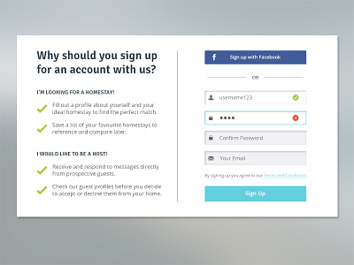 Sign Up Form account benefits form homestay log in password register sign up username