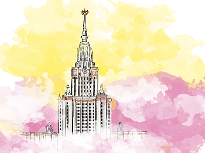 Lomonosov Moscow State University for Circle of Light Festival circle of light digital art drawing illustration lightfest moscow msu univetsity watercolor