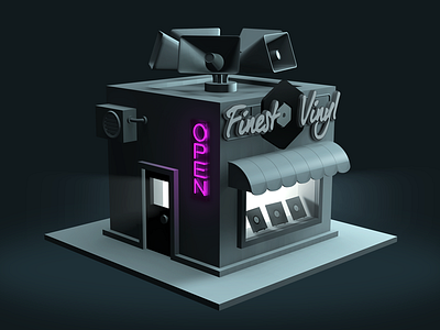 Record Store 3d c4d neonsign noir vinyl