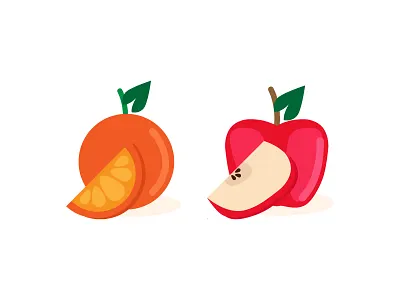sliced fruits apple art color fruit geometric graphic icon illustration minimal orange red vector