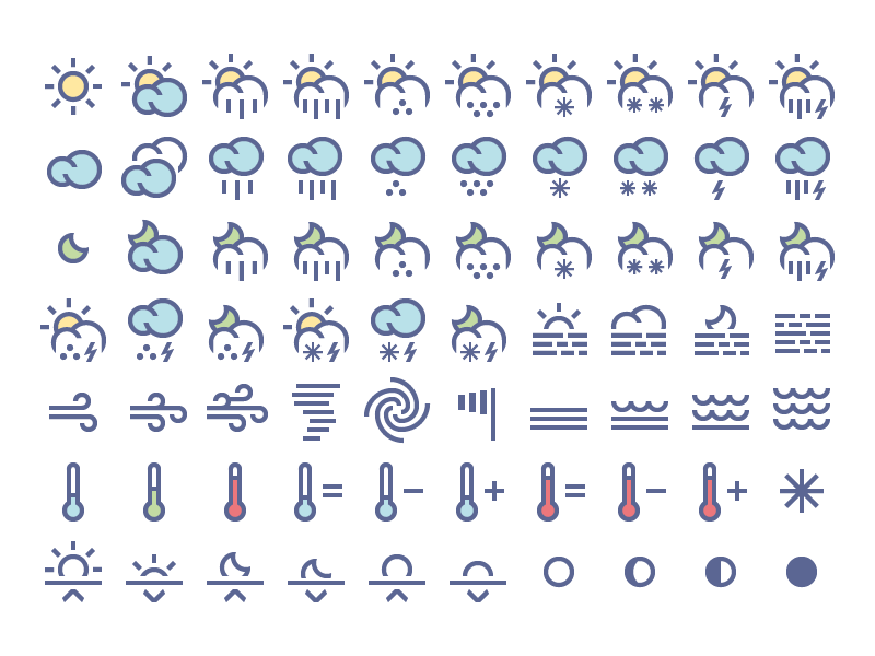 Weather clima cloud icon moon rain sea snow sun wave weather wind