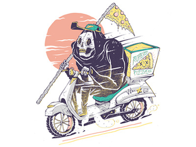 Reaper's Pizza design drawing funny grim reaper illustration pizza threadless