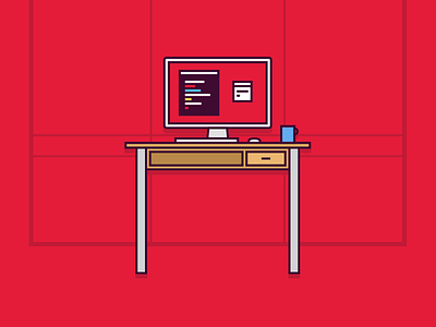 Icalia computer flat hiring illustration job office red simple