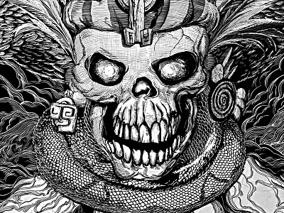 Death by Assimilation dia de los muertos illustration ink scratchboard skull