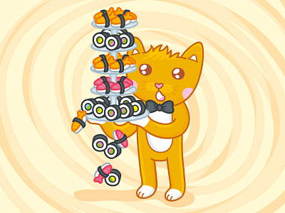 Wanna a little more sushi? cat character cute illustrations stokarenko vector