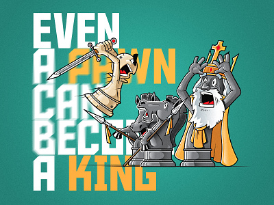 King attack chess illustration king pawn scared vector