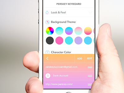 Perskey Keyboard app flat gradient ios8 ios8 keyboard keyboard mobile mockup neon theme ui