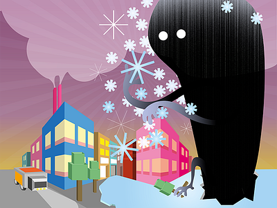 Winter monster illustrator monster perspective snowflakes truck vector art winter