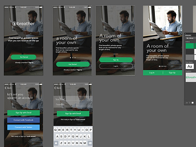 Breather 2.0 app breather button green ios login onboarding sign up
