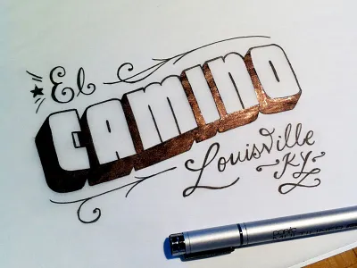 El Camino camino custom handmade illustration kentucky lettering louisville postcard type