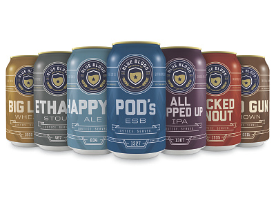 Blue Blood Brewing Can Line Up badge beer brew cans craft design law packaging police series