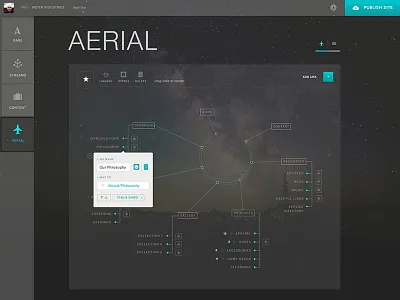 2.0 Aerial Site Overview Lunar Theme black cms dark links lunar map menu site map theme ui ux