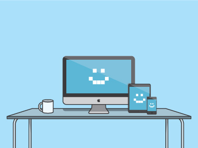 Clean blue clean coffe desk gadgets icon illustration tech