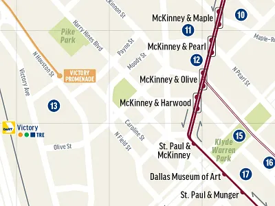 McKinney Avenue Trolley Map, Dallas adobe illustrator cartography dallas map texas transit map usa