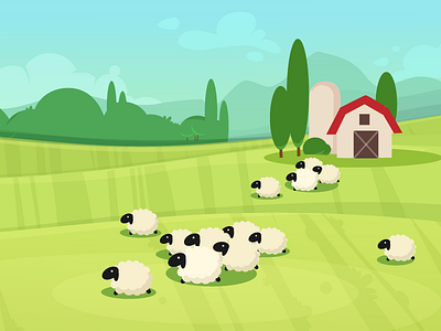 Farm scenery farm farm house field house illustration landscape scenery sheep vector