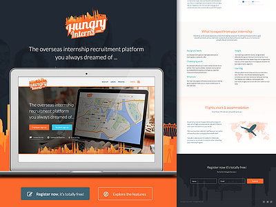 Hungry Interns Landing Page design features free hungry intern internship landing page orange register ui webdesign website