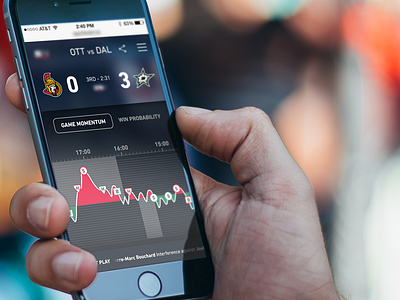 NHL Experience dark hockey mobile momentum nhl numbers score sports timeline ui ux win