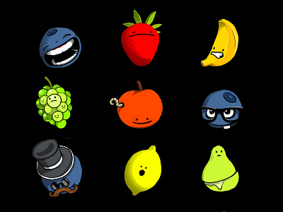 Owocki apple banana blueberry colors food fruits lemon pear strawberry vagetables