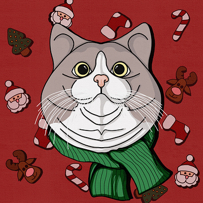 Christmas Cat Cartoon Vintage character design design digital drawing hand drawing illustration