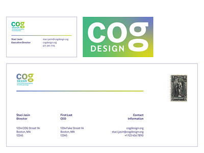 Business Card and Envelope for COGDesign branding branding and identity clean colorful design environment gradient graphic design green identity illustration logo logo design minimal modern non profit non profit organization nonprofit vector white