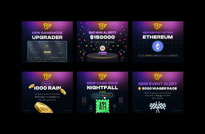 Flip.GG Social Media Banners banners blockchain branding crypto design flip.gg flipgg gambling gradient graphic design logo social media designs