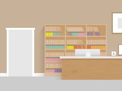 Reception Desk bookshelf clinic desk doctor illustrator office reception vector