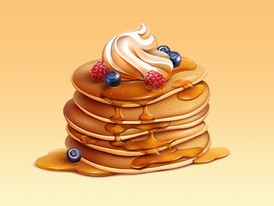 Pancakes berries blueberries cream dessert food honey illustration pancakes raspberries