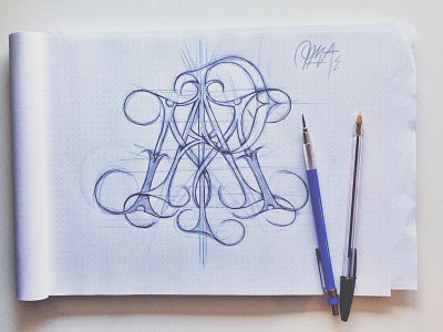 PMA Monogram handlettering lettering monogram pma positive hardcore sketch victorian wip work in progress