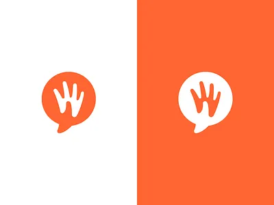 Social help bubble communication finger hand help icon logo negative orange reach social speech