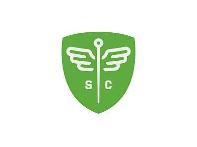 SC Chiropractic & Acupuncture Logo acupuncture chiropractic green needle shield wings