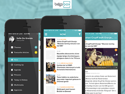 Belgabox app belga belgabox belgium blue detail list menu slide swipe ui