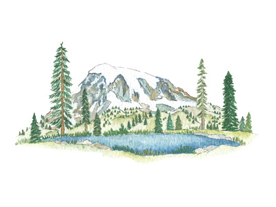 National Parks Calendar Illustration design hand drawn illustration mountains mt. rainier national parks nature pine trees woods