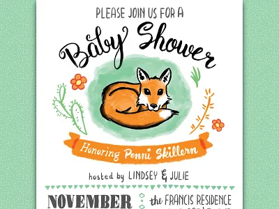 I'm gonna' be a dad! baby shower brush pen fox hand lettering illustration invitation