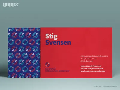 Sounderbox visual identity blue branding business card graphic design logo music pattern print red sound visual identity