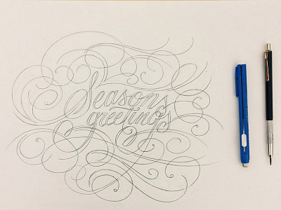 Season's sketch holiday card lettering sketch