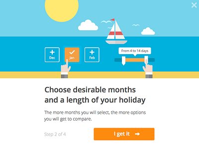 Wizard for the calendar of cheap tickets calendar control flight holiday illustration month popup sea travel ui ux wizard