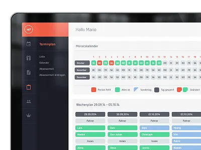 Weekly Planning admin backend calendar planning website weekly