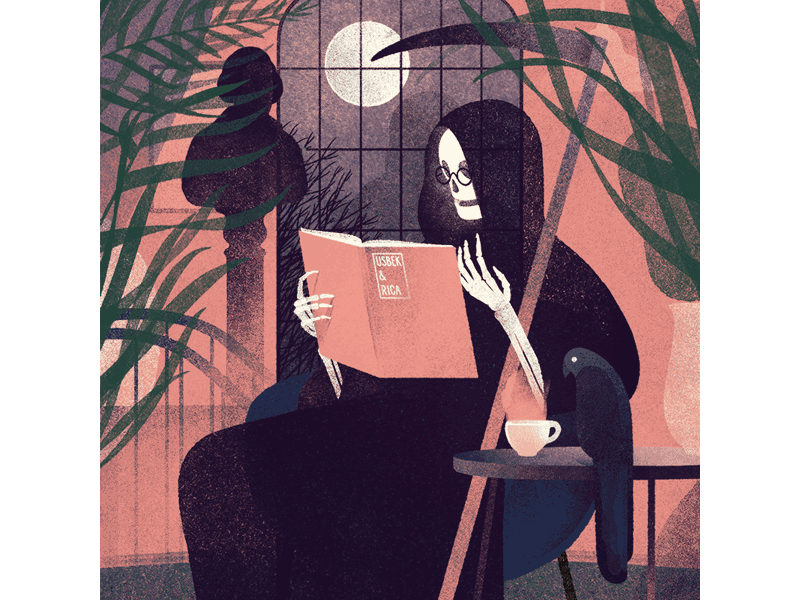 Mr. Death reading Usbek&Rica animation editorial gif illustration portrait skull usbekrica