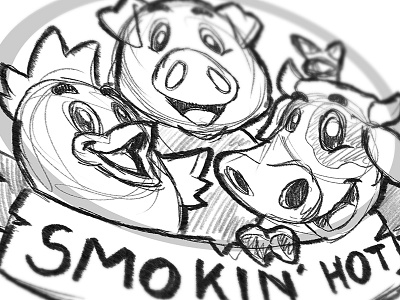 Smokin' Hot WIP animal food grill happy in logo progress sketch work