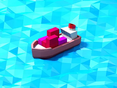 Brave Little Ship 3d asset blue cute game illustration low poly polygons red sea ship unity