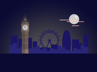 London Town Night art big ben flat london night vector