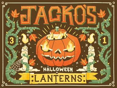 Jacko's Lanterns banner candle eyes flame halloween horror illustration label lettering pumpkin typography web