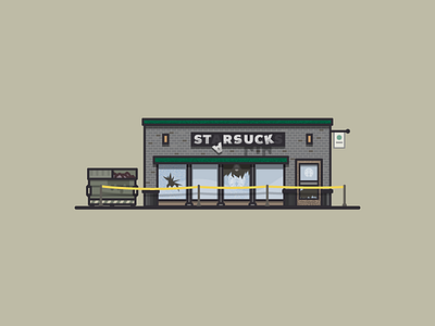 Starsucks Coffee architecture building coffee illustration illustrator miguelcm riot starbucks street sucks